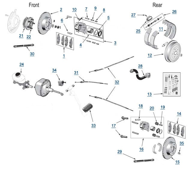 Jeep TJ Wrangler Brake Parts - Brake Lines, Pads & Hardware Diagram | 4 ...