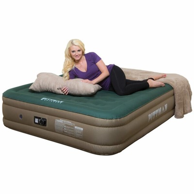 AirBedz Queen Fabric Ultimate 16 Air Mattress With Built-in Rechargeable Battery Air Pump - PPI-CAMPX16