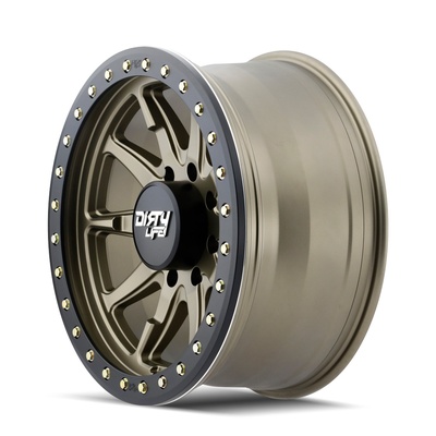 Dirty Life Dt-2 Wheel, 17x9 With 5 On 127 Bolt Pattern - Satin Gold W/Simulated Ring - 9304-7973MGD12