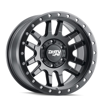 Dirty Life Canyon Pro Wheel, 17x9 With 6 On 139.7 Bolt Pattern - Matte Black W/Simulated Ring - 9309-7983MB12