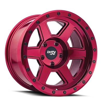 Dirty Life Compound Wheel, 17x9 With 6 On 139.7 Bolt Pattern - Crimson Candy Red - 9315-7983R38