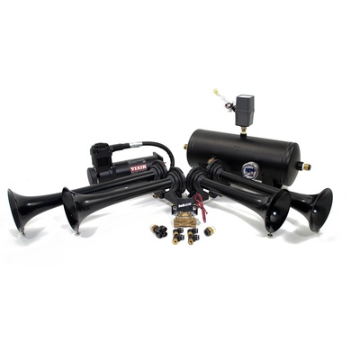 HornBlasters Conductor's Special 244 Nightmare Edition Train Horn Kit With Spare Tire Delete Kit (Black) - HK-S4-244K-STDDK