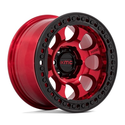 KMC KM237 Riot Beadlock Wheel, 17x8.5 With 5 On 5.0 Bolt Pattern - Candy Red With Black Ring - KM237QB17855000