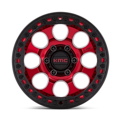 KMC KM237 Riot Beadlock Wheel, 17x9 With 6 On 5.5 Bolt Pattern - Candy Red With Black Ring - KM237QB17906012N