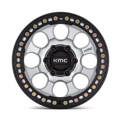 KMC KM237 Riot Beadlock Wheel, 17x9 With 6 On 135 Bolt Pattern - Machined Face Satin Black Windows With Satin Black Ring - KM237DB17906312N