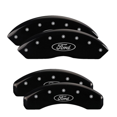 MGP Front And Rear Brake Caliper Covers (Black Finish, Silver Ford Oval Logo) - 10009SFRDBK