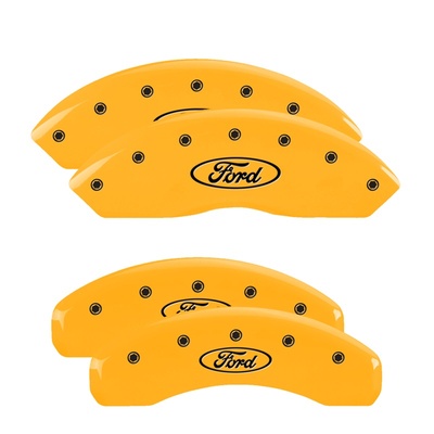 MGP Front And Rear Brake Caliper Covers (Yellow Finish, Black Ford Oval Logo) - 10009SFRDYL