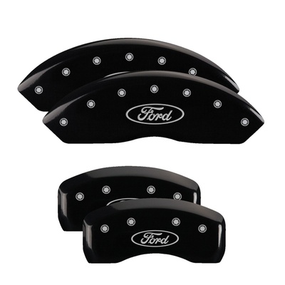 MGP Front And Rear Brake Caliper Covers (Black Finish, Silver Ford Oval Logo) - 10040SFRDBK