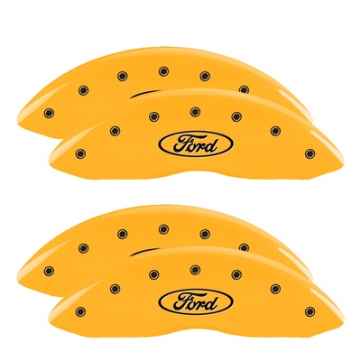 MGP Front And Rear Brake Caliper Covers (Yellow Finish, Black Ford Oval Logo) - 10056SFRDYL