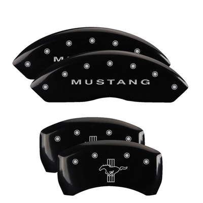 MGP Front And Rear Brake Caliper Covers (Black Finish, Silver Mustang / Bar & Pony (S197)) - 10198SMBPBK