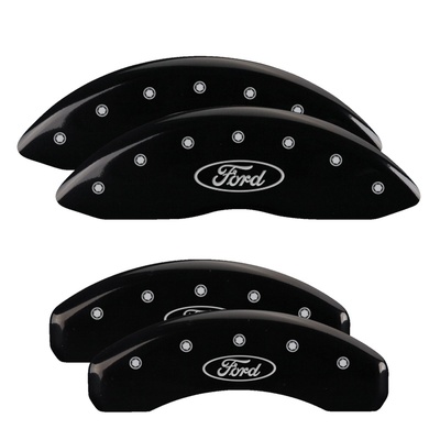 MGP Front And Rear Brake Caliper Covers (Black Finish, Silver Ford Oval Logo) - 10217SFRDBK