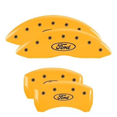 MGP Front And Rear Brake Caliper Covers (Yellow Finish, Black Ford Oval Logo) - 10229SFRDYL
