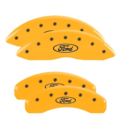 MGP Front And Rear Brake Caliper Covers (Yellow Finish, Black Ford Oval Logo) - 10239SFRDYL