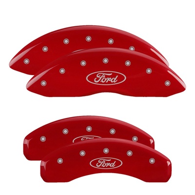 MGP Front And Rear Brake Caliper Covers (Red Finish, Silver Ford Oval Logo) - 10243SFRDRD