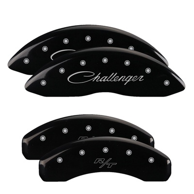 MGP Front And Rear Brake Caliper Covers (Black Finish, Silver Challenger (Cursive) / RT) - 12088SCLRBK