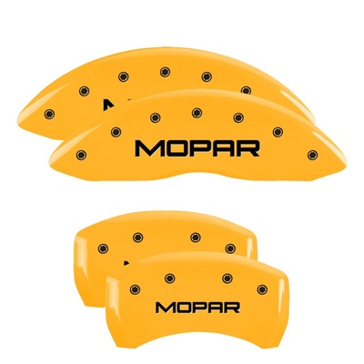 MGP Front And Rear Brake Caliper Covers (Yellow Finish, Black MOPAR) - 12162SMOPYL