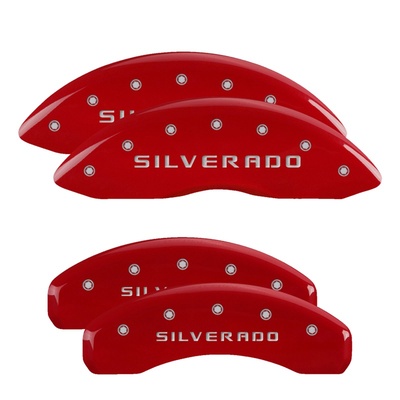 MGP Front And Rear Brake Caliper Covers (Red Finish, Silver Silverado) - 14004SSILRD
