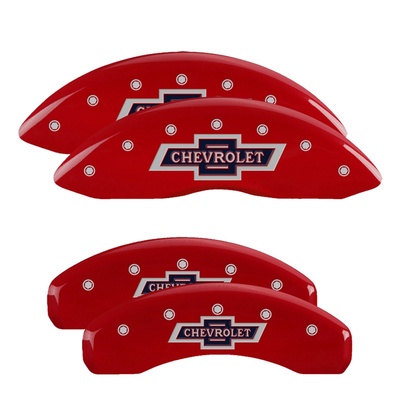 MGP Front And Rear Brake Caliper Covers (Red Finish, Silver 100 Anniversary Chevrolet) - 14252SBANRD