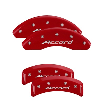MGP Front And Rear Brake Caliper Covers (Red Finish, Silver Accord) - 20130SACCRD