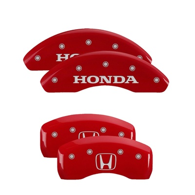 MGP Front And Rear Brake Caliper Covers (Red Finish, Silver Honda / H Logo) - 20206SHOHRD