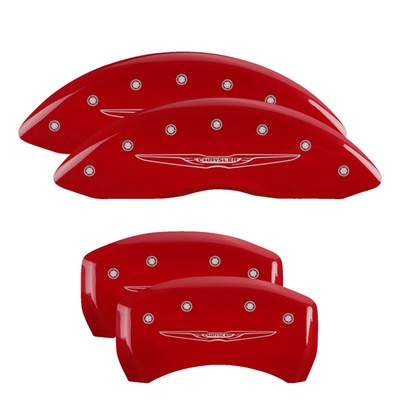 MGP Front And Rear Brake Caliper Covers (Red Finish, Silver Chrysler Wing Style 2) - 32016SCW2RD