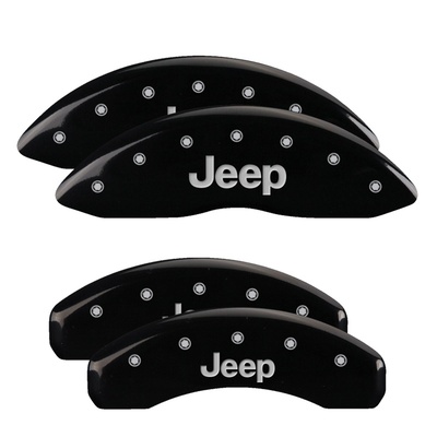 MGP Front And Rear Brake Caliper Covers (Black Finish, Silver JEEP) - 42005SJEPBK