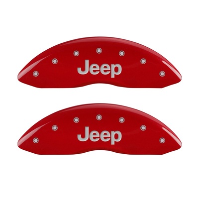 MGP Front Brake Caliper Covers (Red Finish, Silver JEEP) - 42011FJEPRD