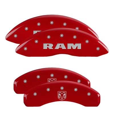 MGP Front And Rear Brake Caliper Covers (Red Finish, Silver RAM / RAMHEAD) - 55001SRMHRD