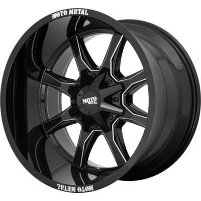 Moto Metal MO970, 20x9 Wheel With 5x5.5 And 5x150 Bolt Pattern - Gloss Black With Milled Spoke And Moto Metal On Lip - MO970290863B18