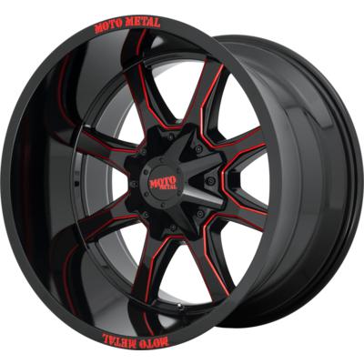 MO970, 20x9 Wheel with 5x127 and 5x5.5 Bolt Pattern - Gloss Black Milled with Red Tint and  On Lip - Moto Metal MO970290353C00