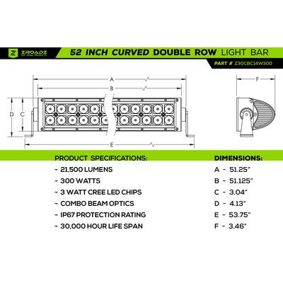 ZROADZ Front Roof Kit With 52 Curved LED Light Bar - Z335471-KIT